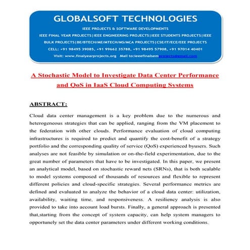 2014 IEEE JAVA CLOUD COMPUTING PROJECT A stochastic model to investigate data...