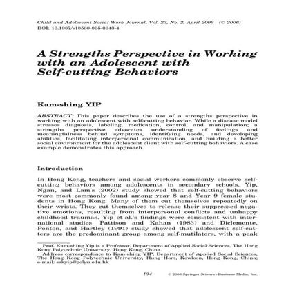 A strengths perspective in working with an adolescent with  self cutting beha...
