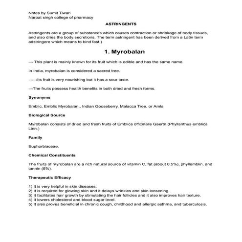ASTRINGENTS.pdf Pharmacognosy chapter 5 diploma in Pharmacy | PDF
