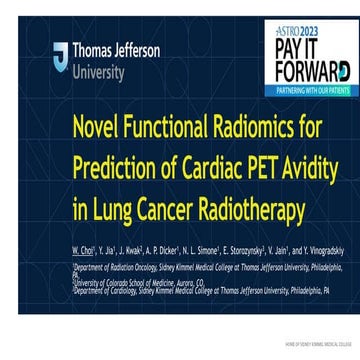 Novel Functional Radiomics for Prediction of Cardiac PET Avidity in Lung Canc...