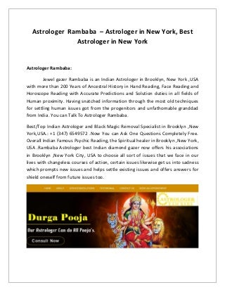 Astrologer rambaba psychic reading in new york