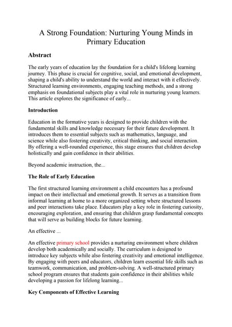 The Importance of Elementary Education for Lifelong Success | PDF ...