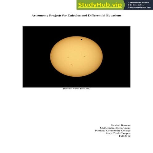 Astronomy Projects For Calculus And Differential Equations | PDF