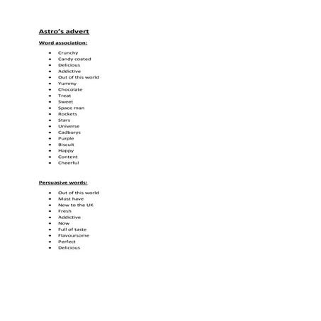 Astro's advert word association | DOCX