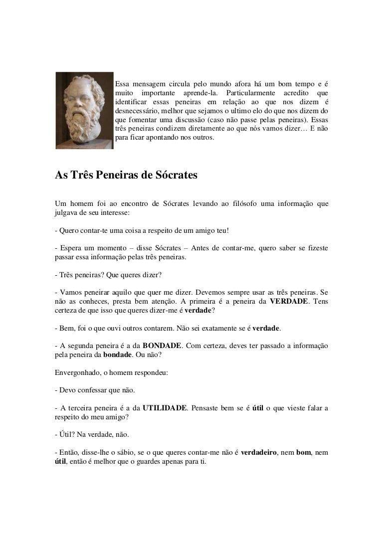 As Três Peneiras De Sócrates Com Interpretação
