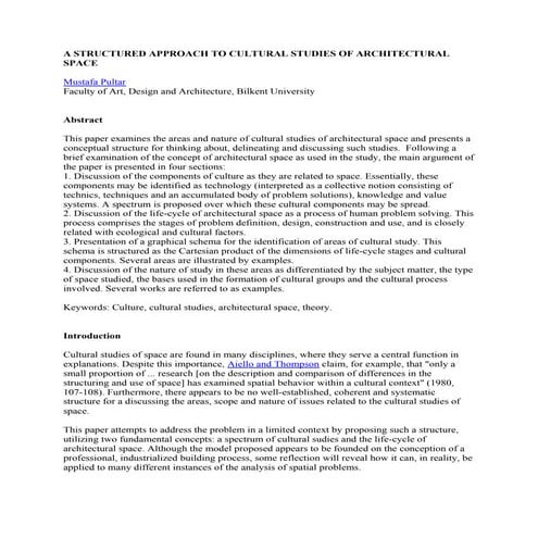 A structured approach to cultural studies of architectural space