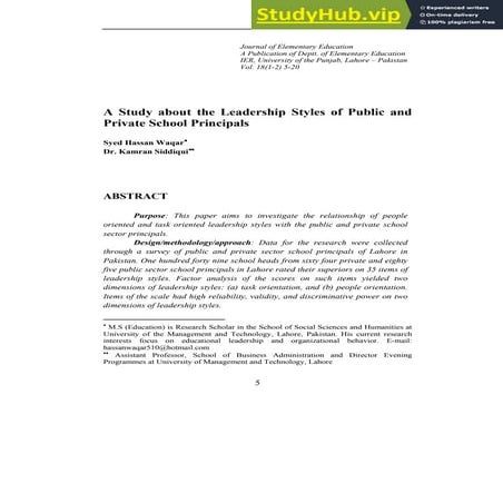 A Study About The Leadership Styles Of Public And Private Schools | PDF
