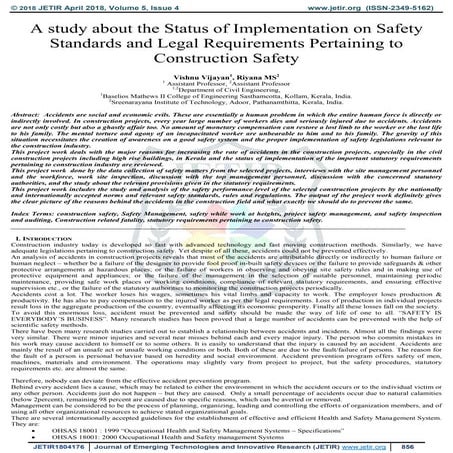 A study about the status of implementation on safety standards and legal requ...