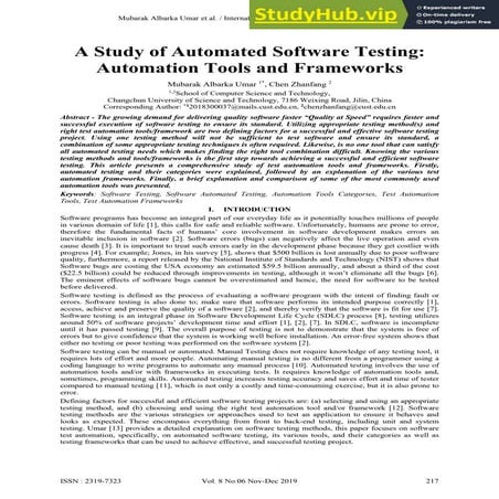 A Study Of Automated Software Testing Automation Tools And Frameworks | PDF