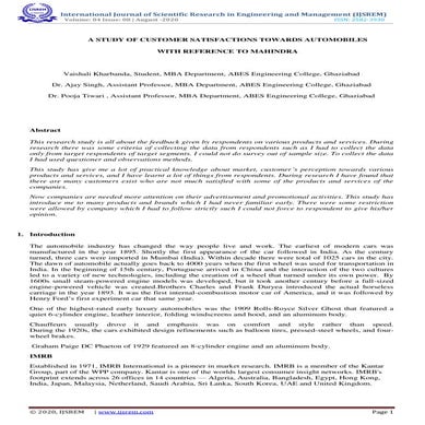 A study of customer satisfactions towards automobiles with reference to mahin...