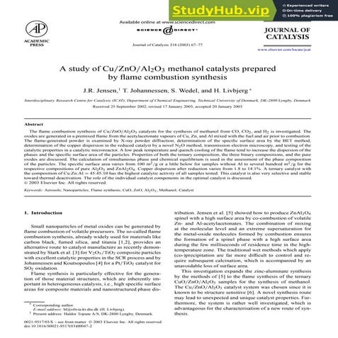 A Study Of Cu ZnO Al2O3 Methanol Catalysts Prepared By Nbsp Flame Nbsp Combus...