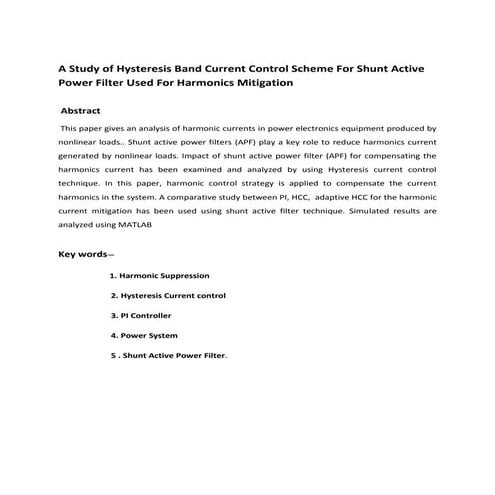A study of hysteresis band current control scheme for shunt active power filt...