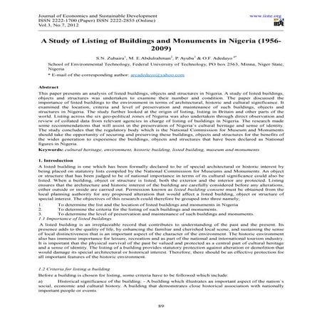 A study of listing of buildings and monuments in nigeria (1956 2009)