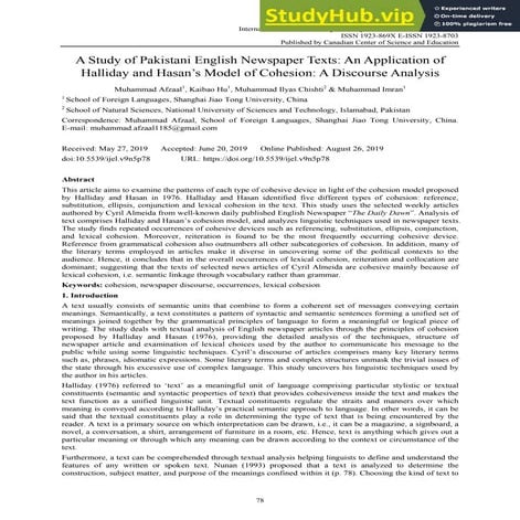 A Study Of Pakistani English Newspaper Texts An Application Of Halliday ...