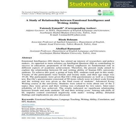 A Study Of Relationship Between Emotional Intelligence And Writing ...
