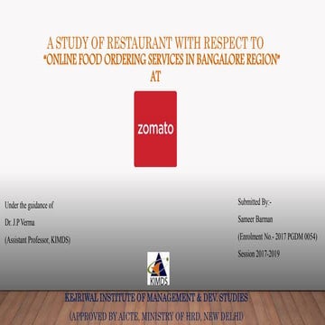 A study of restaurant with respect to Zomato