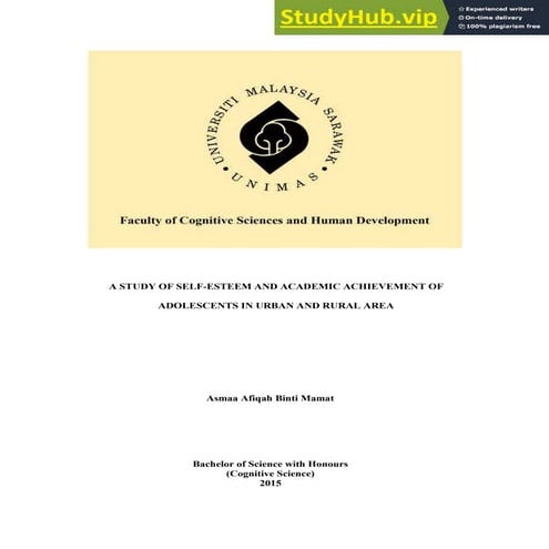 A STUDY OF SELF-ESTEEM AND ACADEMIC ACHIEVEMENT OF ADOLESCENTS IN URBAN ...