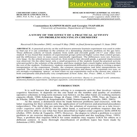 A Study of the Effect of a Practical Activity on Problem Solving in Chemistry...