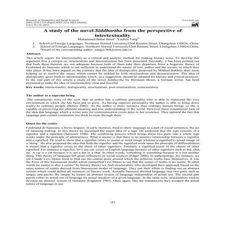 A study of the novel siddhartha from the perspective of intertextuality