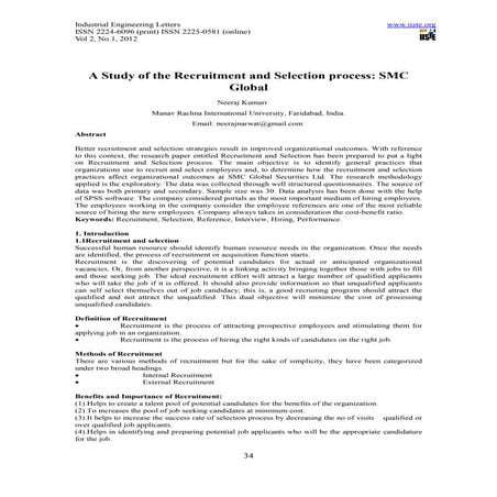 A study of the recruitment and selection process