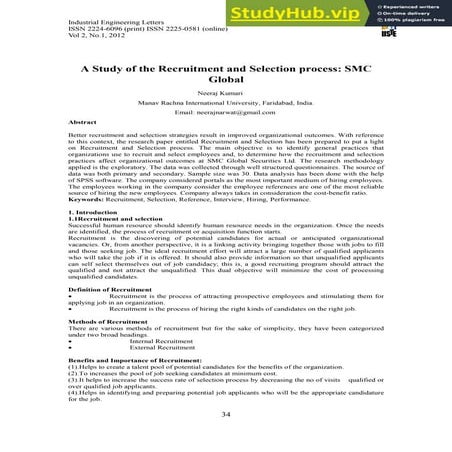 A Study Of The Recruitment And Selection Process