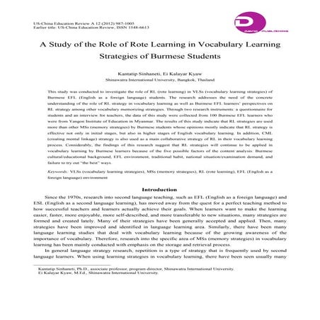 A study of the role of rote learning in vocabulary learning
