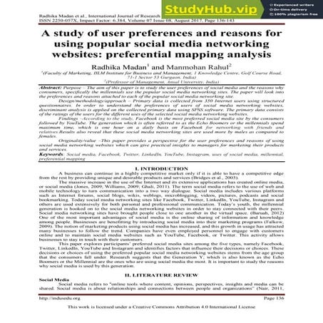 A Study Of User Preferences And Reasons For Using Popular Social Media Networ...