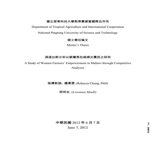 A study of women farmers' empowerment in malawi through competitive analyses