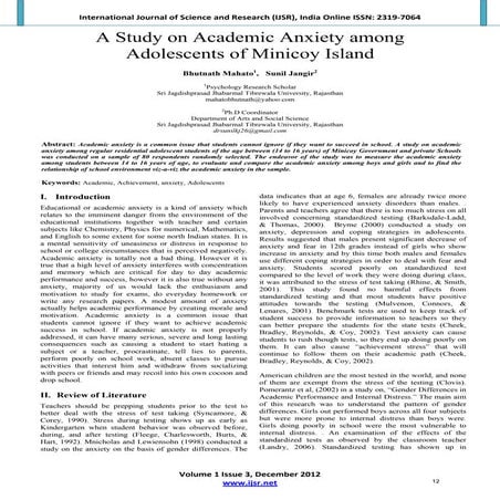 A study on academic anxiety among adolescents of minicoy island | PDF
