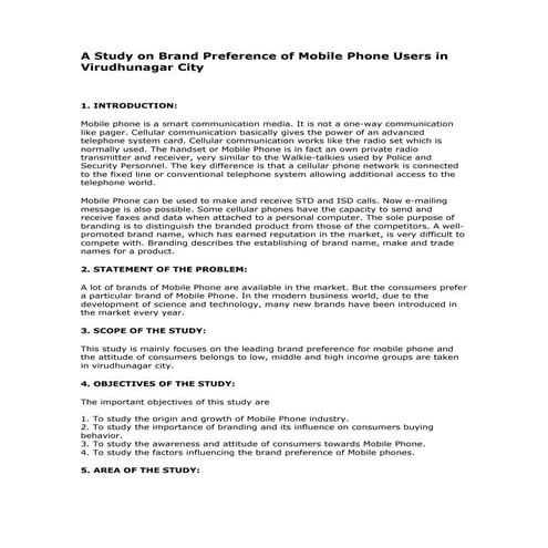 A study on brand preference of mobile phone users in
