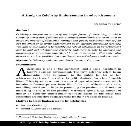 A study on celebrity endorsement in advertisement