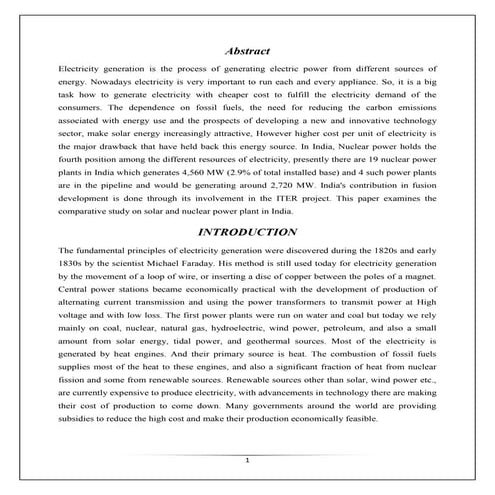 A study on charanka solar park and kudankulam nuclear power plant in india