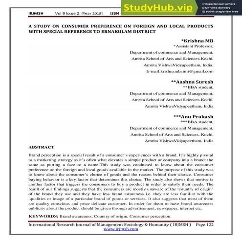 A STUDY ON CONSUMER PREFERENCE ON FOREIGN AND LOCAL PRODUCTS WITH ...