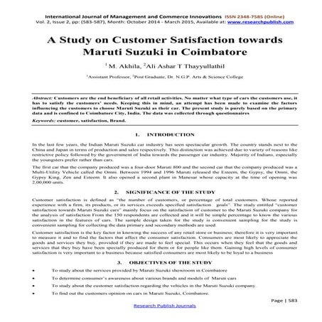 A study on customer satisfaction towards maruti suzuki in coimbatore 1265
