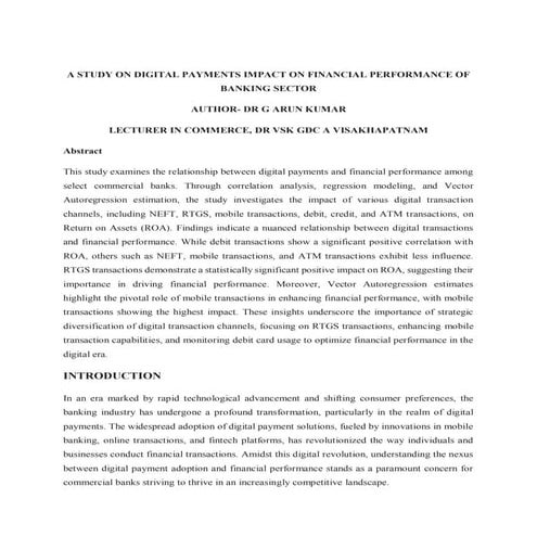 A study on digital payments impact on financial performance of banking sector...