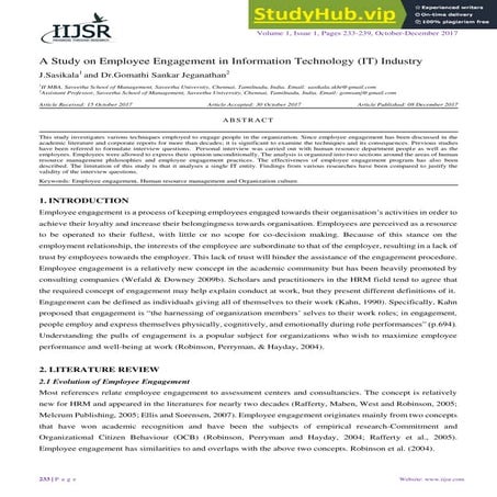 A Study On Employee Engagement In Information Technology (IT) Industry