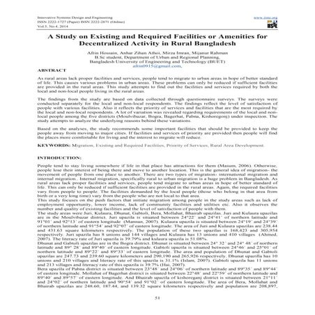 A study on existing and required facilities or amenities for