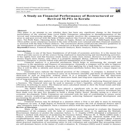 A study on financial performance of restructured or revived slp es in kerala