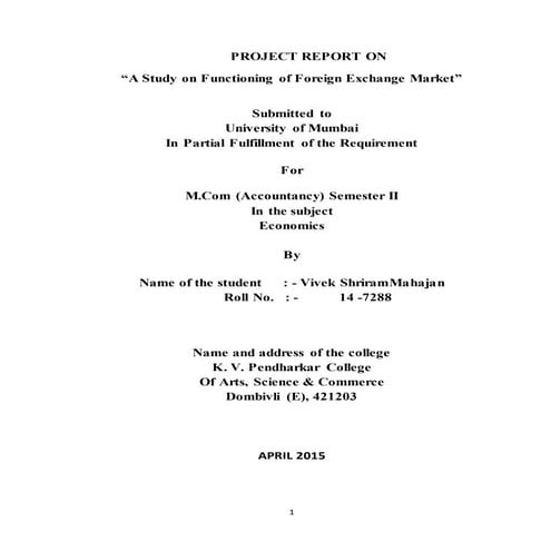 A study on functioning of foreign exchange market