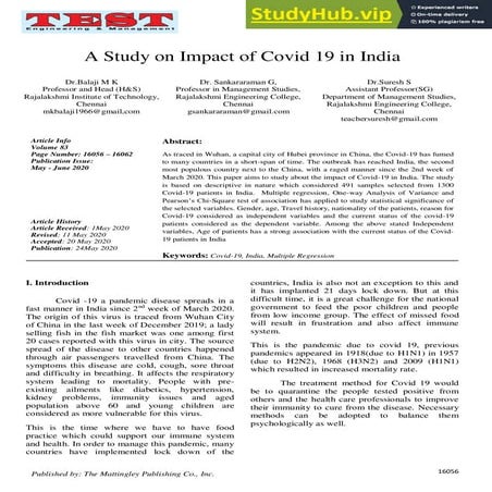 A Study On Impact Of Covid 19 In India | PDF