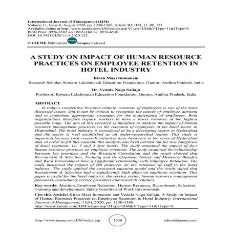 A study on impact of human resource practices on employee retention in ...