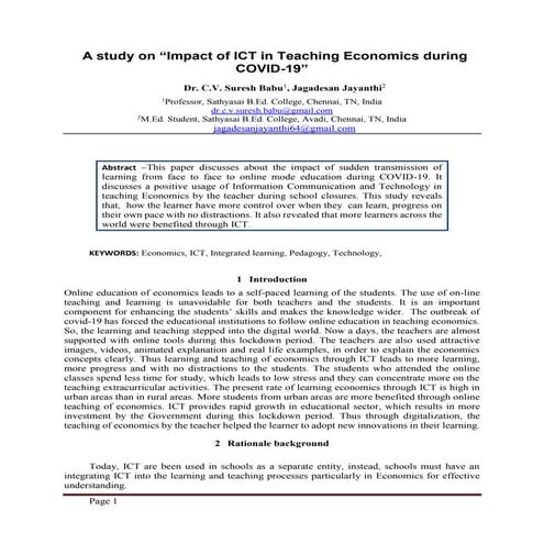 A study on impact of ict in teaching economics during covid 19 | PDF