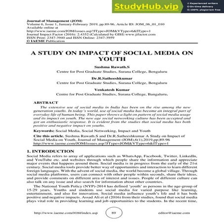 A STUDY ON IMPACT OF SOCIAL MEDIA ON YOUTH
