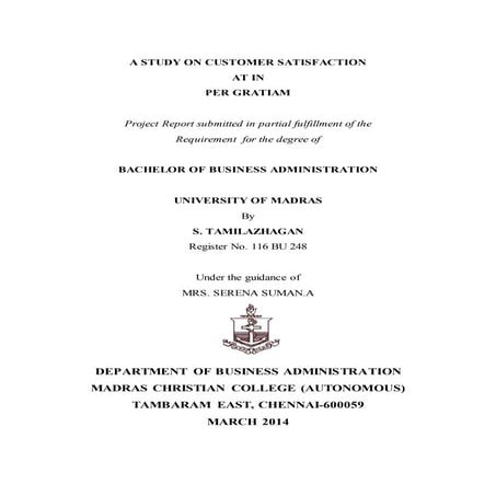 A study on level of measuring customer satisfaction in per gratiam