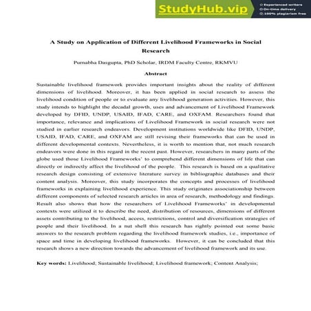 A Study On Livelihood Frameworks