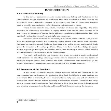 A study on performance evaluation of equity shares & mutual funds