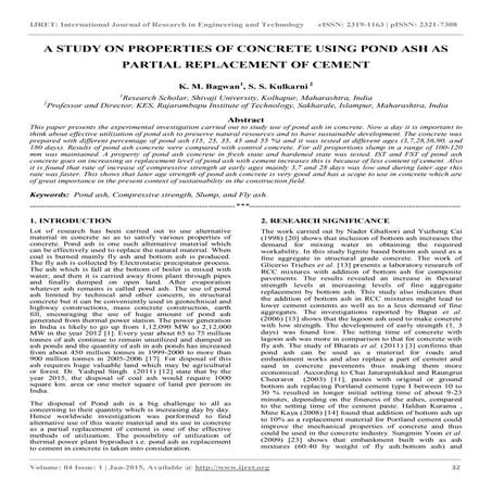 A study on properties of concrete using pond ash as partial replacement of ce...
