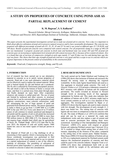 Experimental Study on Use of Fly Ash in Concrete | PDF