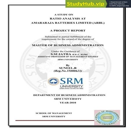A STUDY ON RATIO ANALYSIS AT AMARARAJA BATTERIES LIMITED (ARBL) A PROJECT REP...
