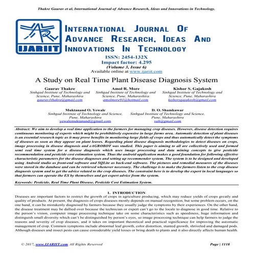 A study on real time plant disease diagonsis system